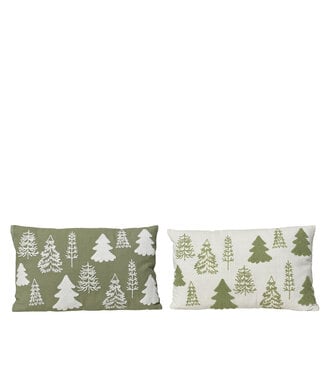 Coussin rectangulaire sapins vert et blanc