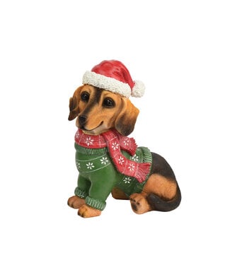 Teckel de Noël chandail vert et chapeau