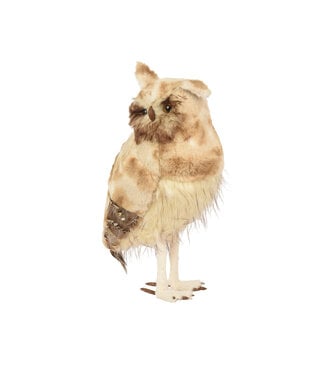 Hibou décoratif sur pieds brun et crème