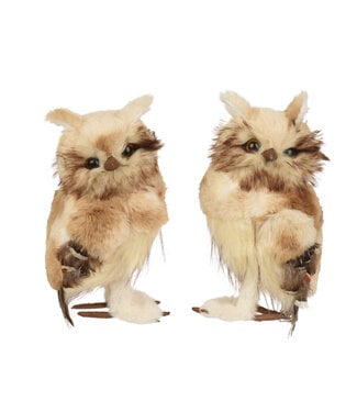 Hibou de Noël sur pieds brun et crème