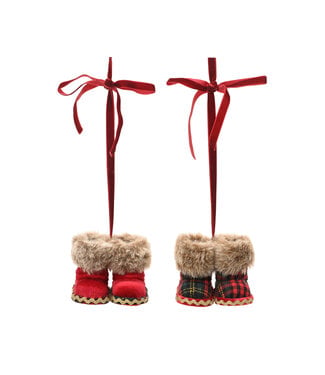 Ornement bottes rouge et verte avec fourrure (2 ass.)