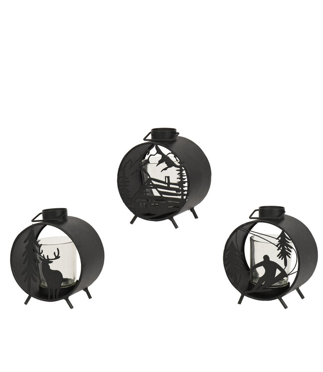 Lanterne ronde sur pieds scène d'hiver 4,5 po (3 ass.) | Décoration chaleureuse