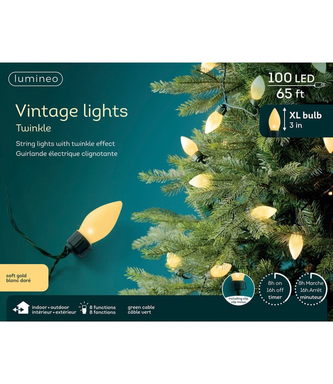Lumières Vintage ampoules XL blanc doré 100 LED  | Décoration de Noël