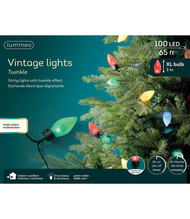 Lumières Vintage ampoules XL multicouleurs 100 LED | Décoration de Noël