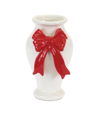 Vase blanc avec boucle rouge