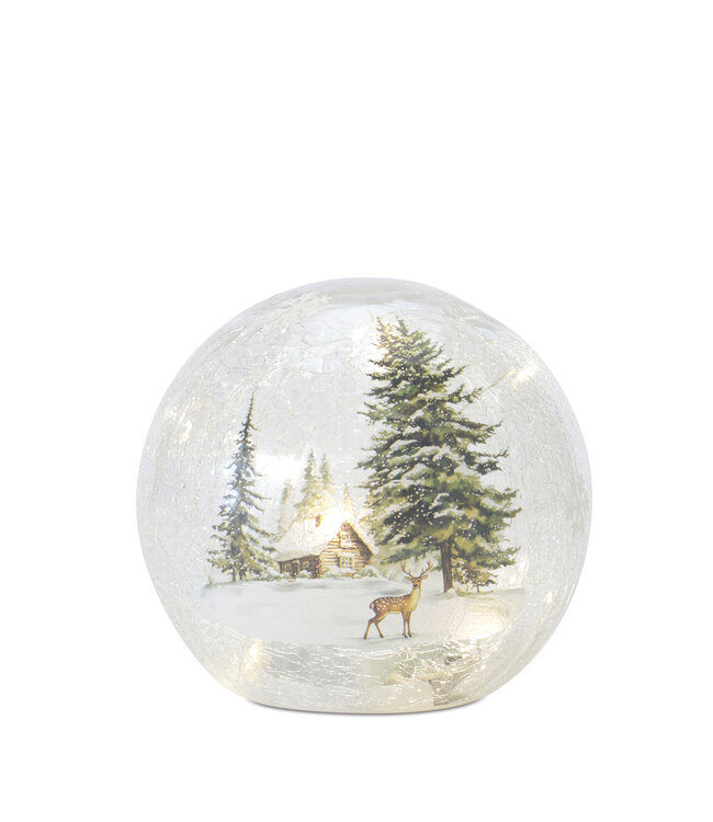 Boule illuminée chevreuil et chalet | Décor hivernal
