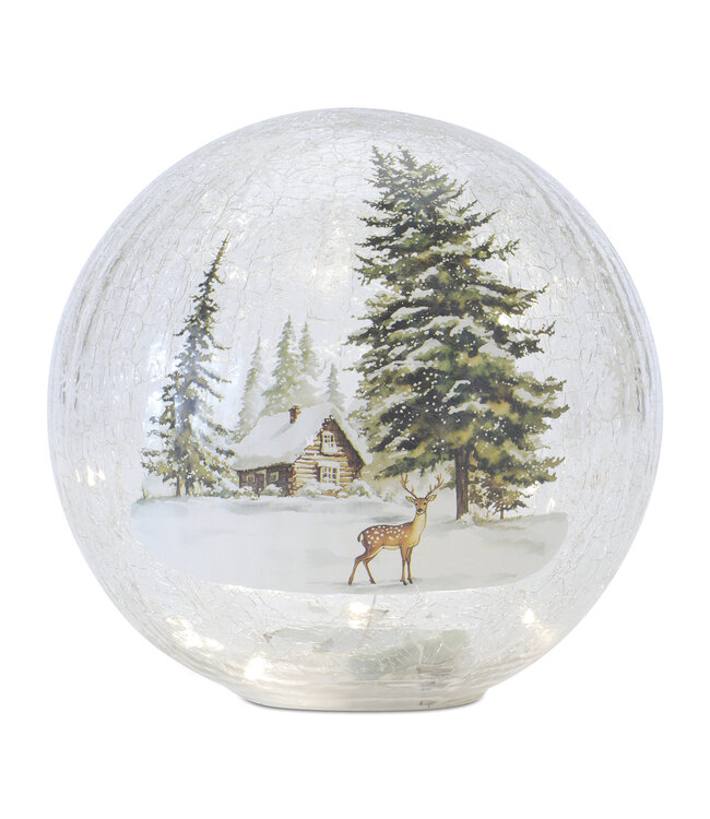Boule illuminée chevreuil et chalet | Décor hivernal