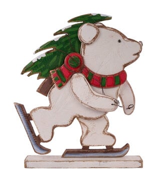 Ours polaire avec sapin sur patins