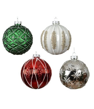 Boule de Noël en verre aux motifs argentés