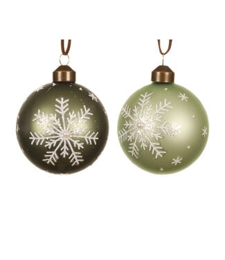 Boule de Noël verte en verre avec flocon