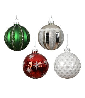 Boule en verre verte, argent, rouge ou  blanche