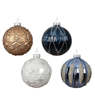 Boule de Noël bleue, blanche ou or