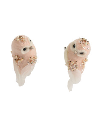 Hibou rose avec perles