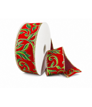 Ruban rouge et feuilles vertes