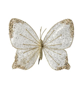 Papillon sur pince blanc et or
