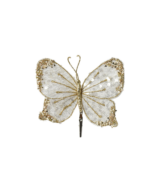 Papillon sur pince blanc et or | Simplicité et éclat