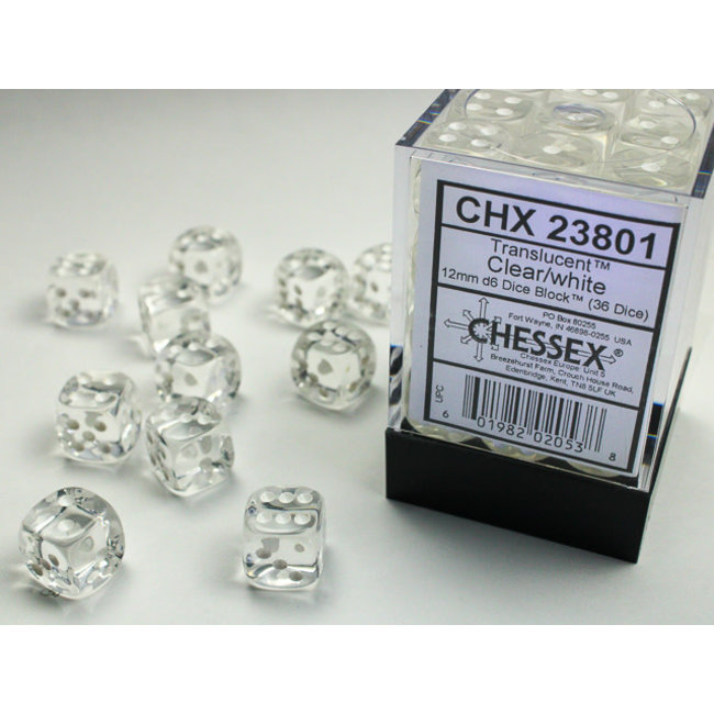 Translucent D6 12mm Dice: Clear/white