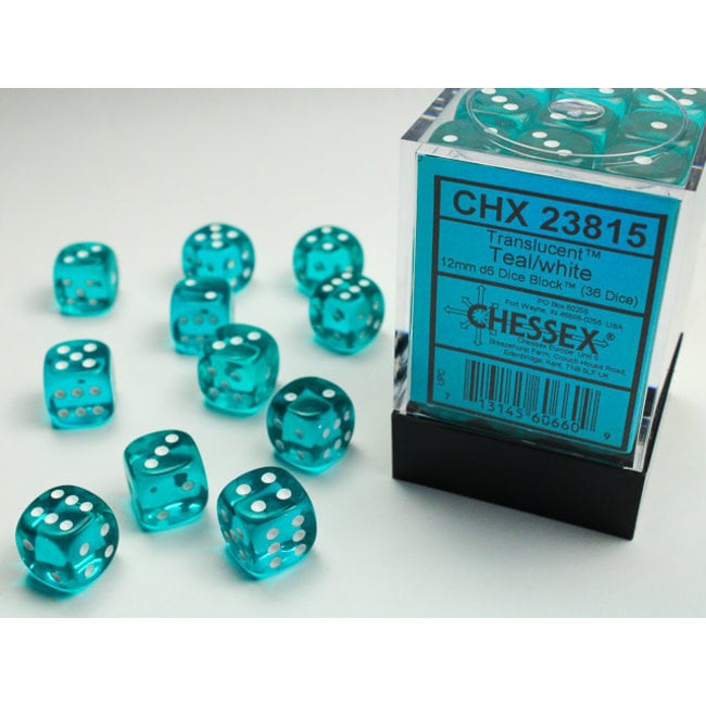 Translucent D6 12mm Dice: Teal/white