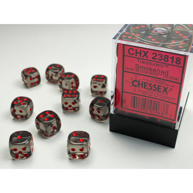Translucent D6 12mm Dice: Smoke/red