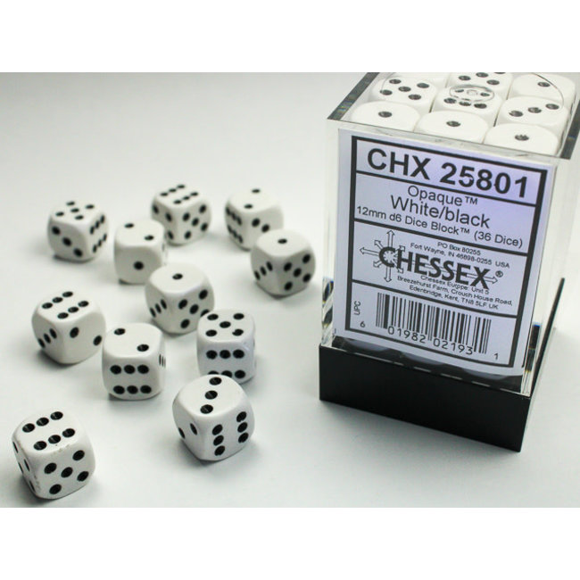 Opaque D6 12mm Dice: White/black