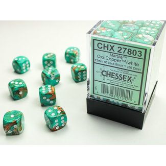 Chessex Signature D6 12mm Dice: Marble Oxi-Copper/white