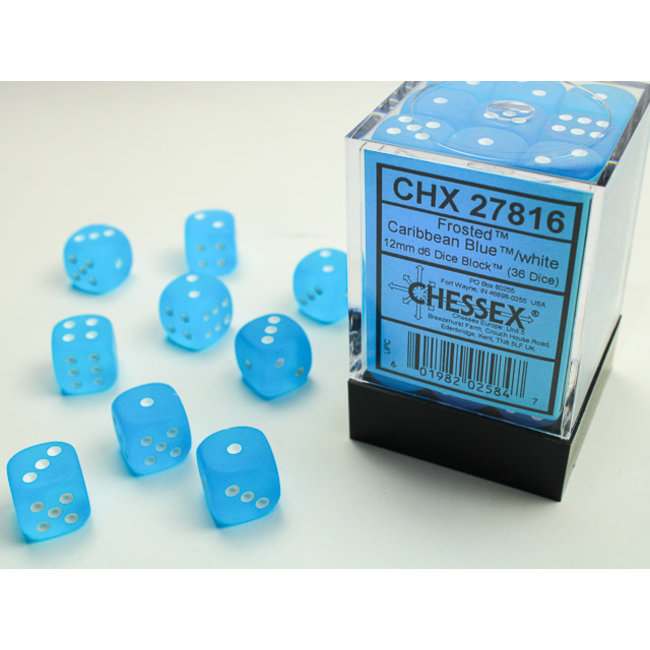 Signature D6 12mm Dice: Frosted Caribbean Blue/white