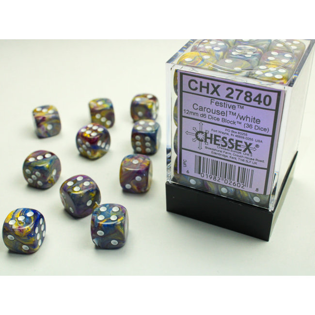 Signature D6 12mm Dice: Festive Carousel/white