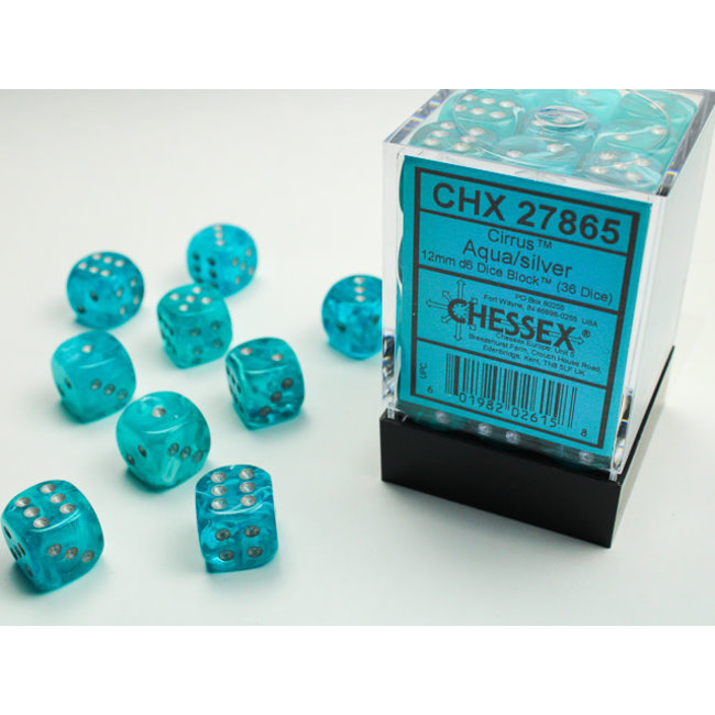 Signature D6 12mm Dice: Cirrus Aqua/silver