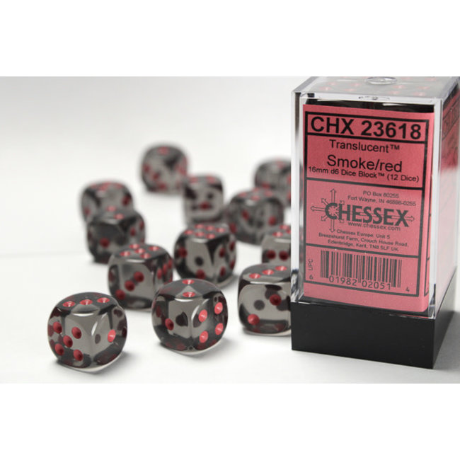 Translucent D6 16mm Dice: Smoke/red