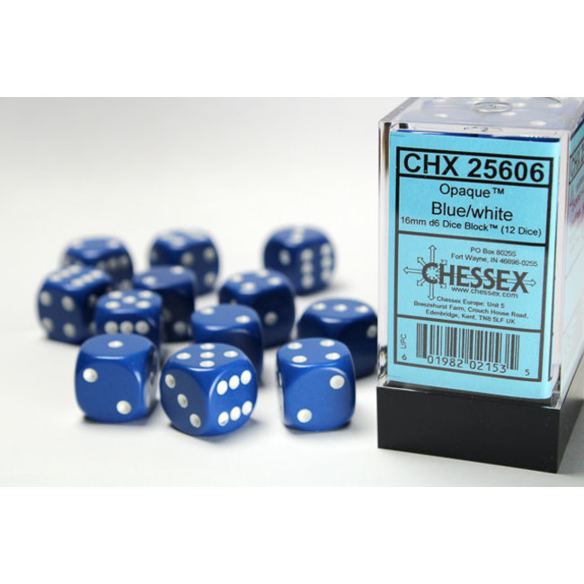 Opaque D6 16mm Dice: Blue/white