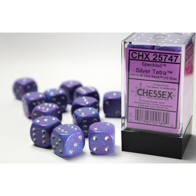 Speckled D6 16mm Dice: Silver Tetra