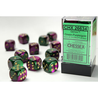 Chessex Gemini® D6 16mm Dice: Green-Purple/gold