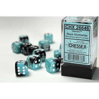 Chessex Gemini® D6 16mm Dice: Black-Shell/white