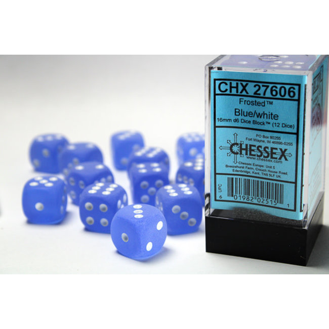 Signature D6 16mm Dice: Frosted Blue/white