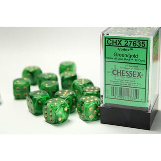 Chessex Signature D6 16mm Dice: Vortex Green/gold