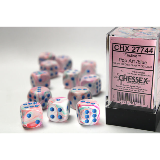 Signature D6 16mm Dice: Festive Pop-Art/blue