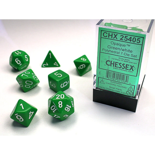 Opaque Polyhedral 7-Die Set: Green/white