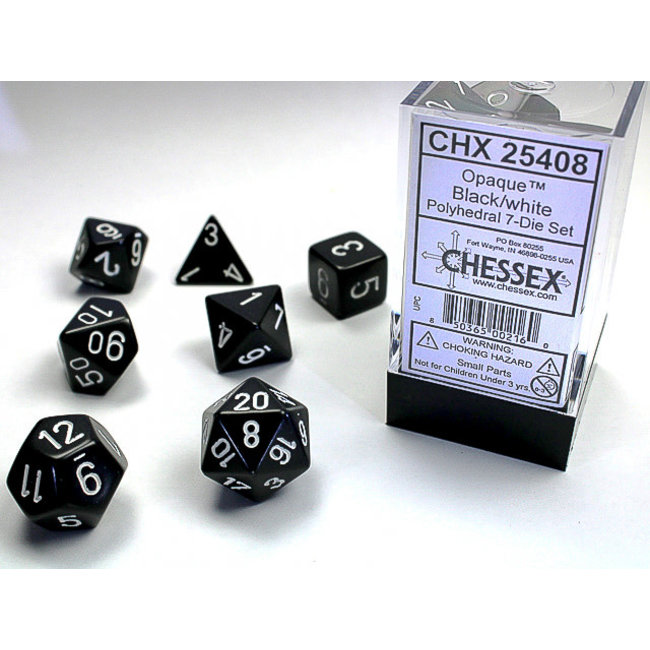 Opaque Polyhedral 7-Die Set: Black/white