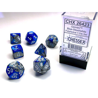 Chessex Gemini® Polyhedral 7-Die Set: Blue-Steel/white