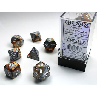 Chessex Gemini® Polyhedral 7-Die Set: Copper-Steel/white