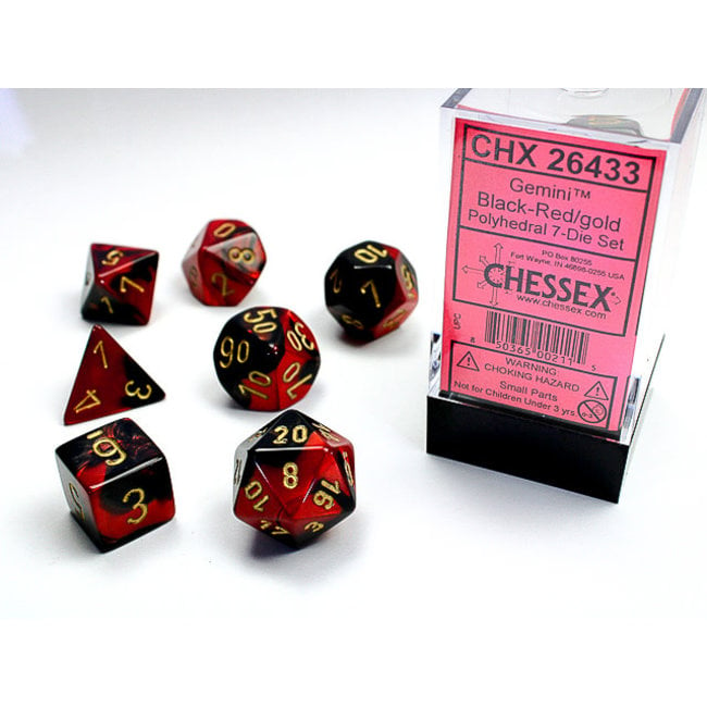 Gemini® Polyhedral 7-Die Set: Black-Red/Gold