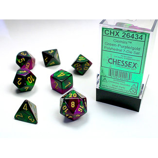 Chessex Gemini® Polyhedral 7-Die Set: Green-Purple/gold