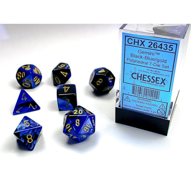 Gemini® Polyhedral 7-Die Set: Black-Blue/gold