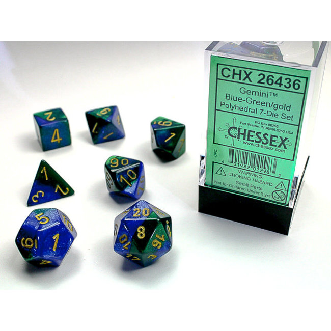 Gemini® Polyhedral 7-Die Set: Blue-Green/gold