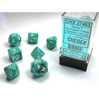 Chessex Signature Polyhedral 7-Die Set: Marble Oxi-Copper/white