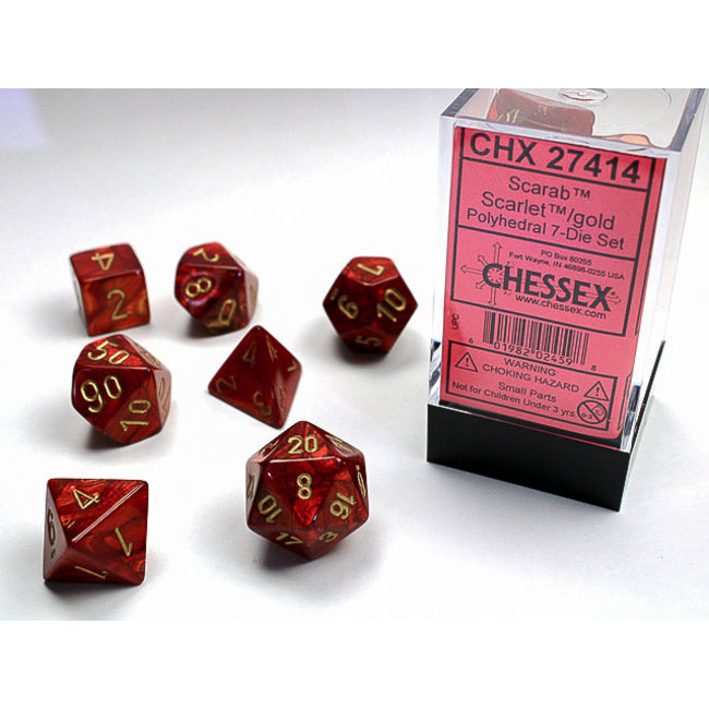 Signature Polyhedral 7-Die Set: Scarab Scarlet/gold