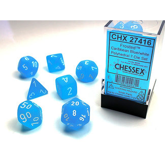 Chessex Signature Polyhedral 7-Die Set: Frosted Caribbean Blue/white