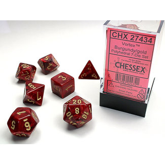Chessex Signature Polyhedral 7-Die Set: Vortex Burgundy/gold