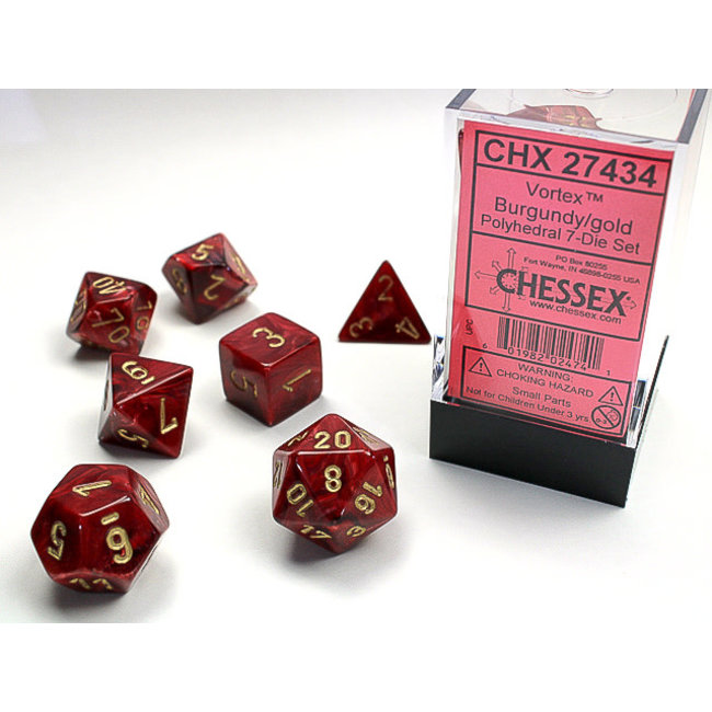 Signature Polyhedral 7-Die Set: Vortex Burgundy/gold