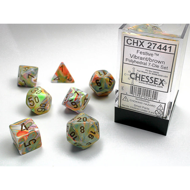 Signature Polyhedral 7-Die Set: Festive Vibrant/brown